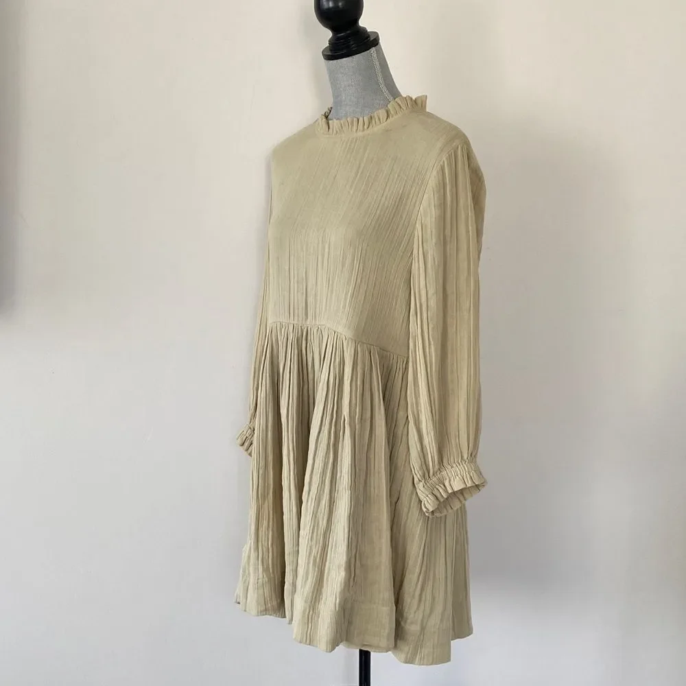 Free People Living for This Mini Dress L Sage Green Babydoll Ruffled Collar Boho